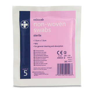 Reliswab Non-Woven Sterile Swabs - 7.5 x 7.5cm - Pack of 5